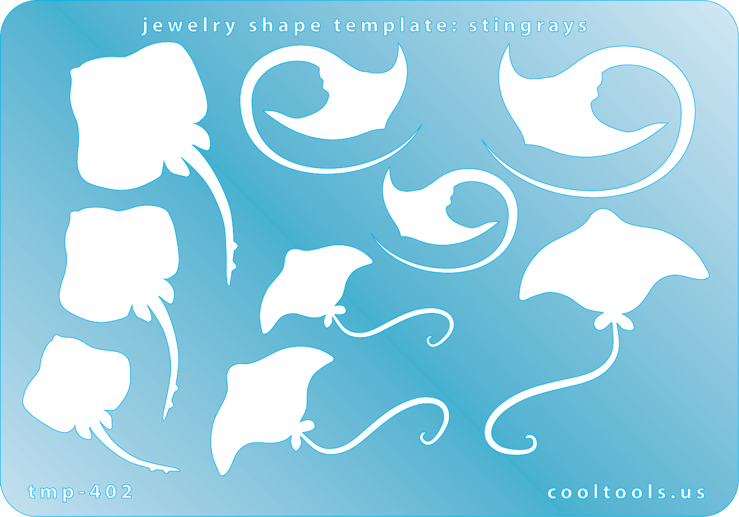 Blue plastic Jewelry Shape Template - Stingrays Our special surface makes it easy to find these templates on your workbench, but allows clarity for positioning. Includes 9 stingray shapes, 3 styles. Sizes are from 23mm to 45mm.