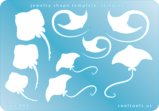 Blue plastic Jewelry Shape Template - Stingrays Our special surface makes it easy to find these templates on your workbench, but allows clarity for positioning. Includes 9 stingray shapes, 3 styles. Sizes are from 23mm to 45mm.