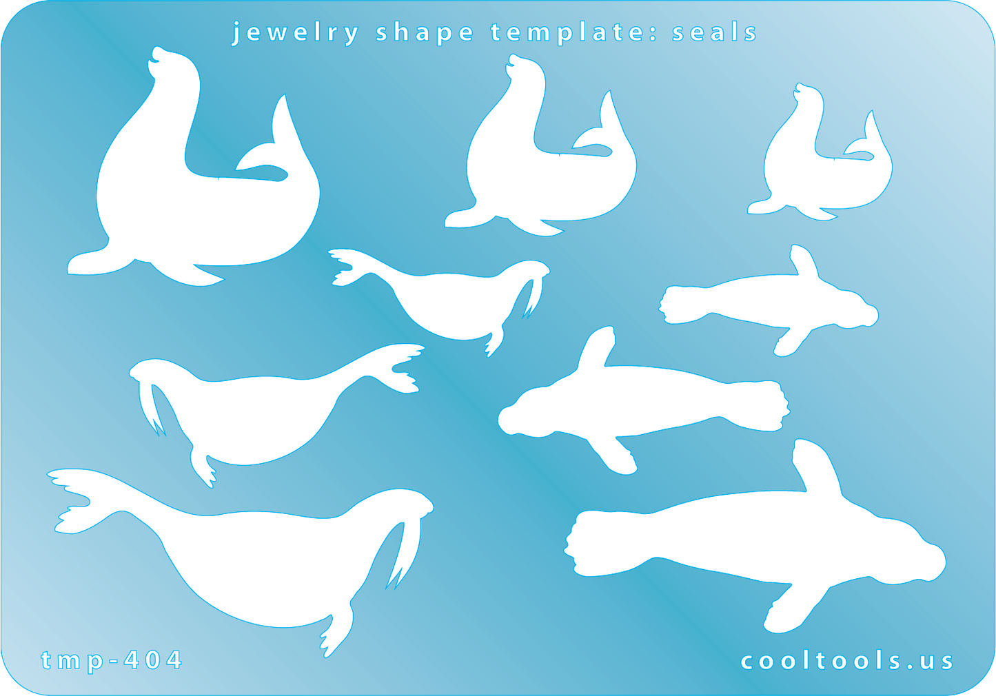 Blue plastic Jewelry Shape Template - Seals Our special surface makes it easy to find these templates on your workbench, but allows clarity for positioning. Includes 9 seal shapes. Sizes are from 17mm to 48.5mm.