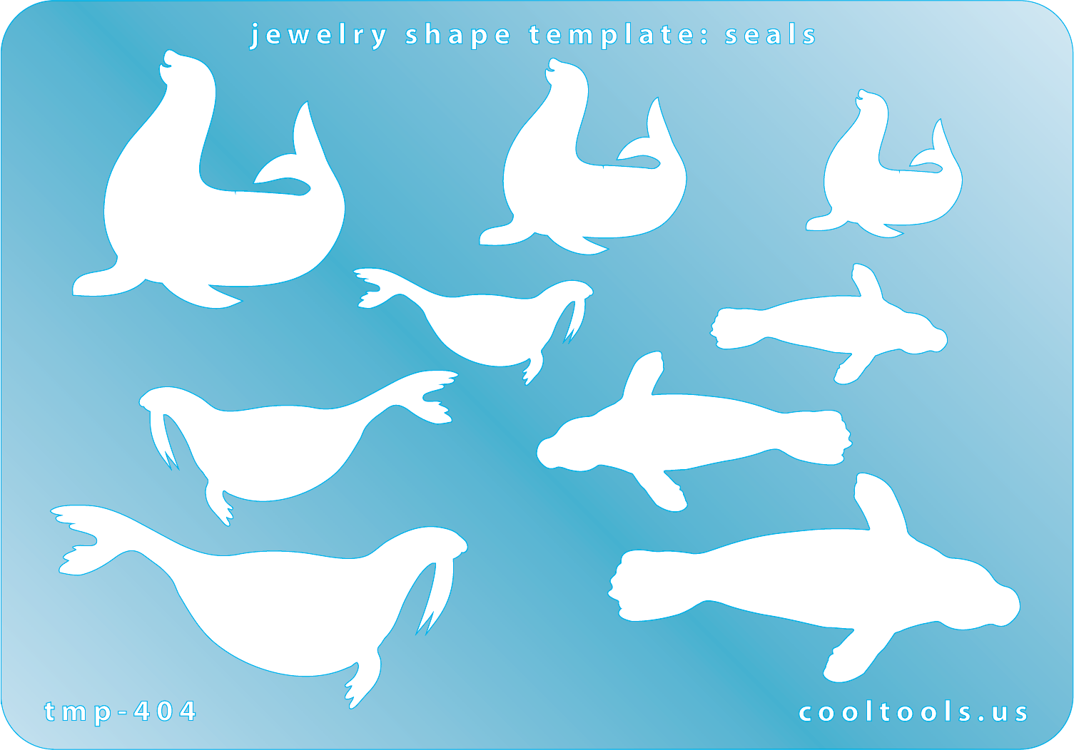 Blue plastic Jewelry Shape Template - Seals Our special surface makes it easy to find these templates on your workbench, but allows clarity for positioning. Includes 9 seal shapes. Sizes are from 17mm to 48.5mm.
