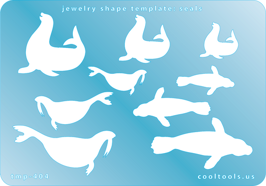 Blue plastic Jewelry Shape Template - Seals Our special surface makes it easy to find these templates on your workbench, but allows clarity for positioning. Includes 9 seal shapes. Sizes are from 17mm to 48.5mm.