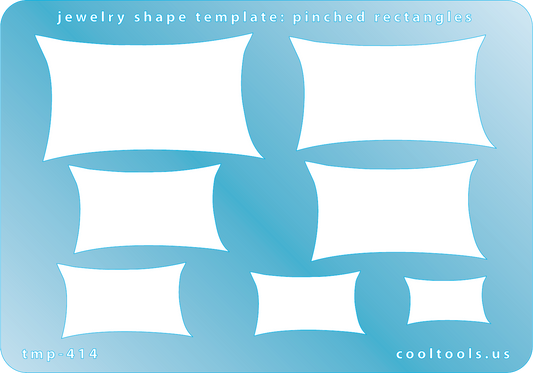 Blue plastic Jewelry Shape Template - Pinched Rectangles Our special surface makes it easy to find these templates on your workbench, but allows clarity for positioning. Includes 7 pinched rectangles shapes. Sizes are from 19.5mm to 52mm.