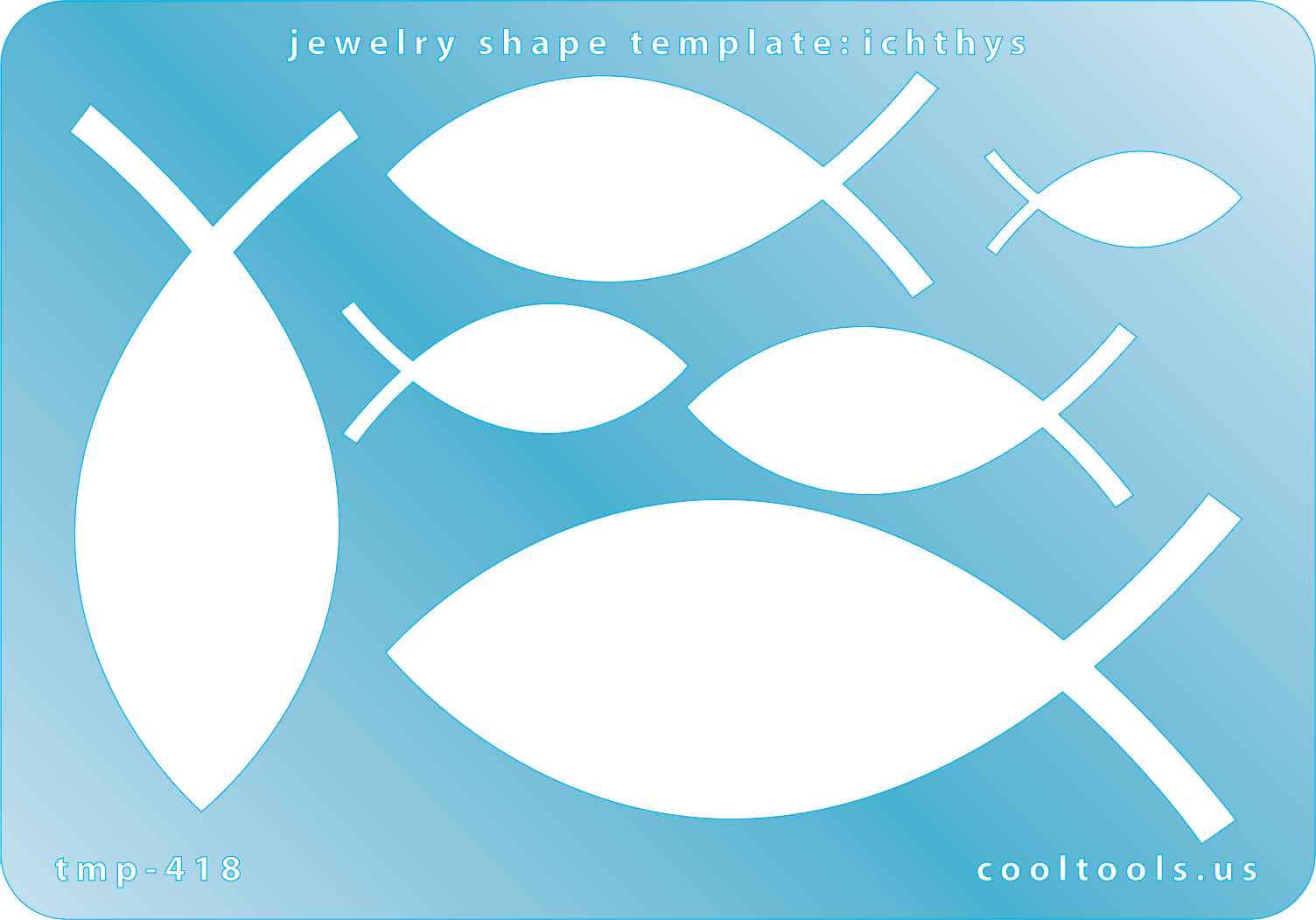 Blue plastic Jewelry Shape Template - Ichthys Our special surface makes it easy to find these templates on your workbench, but allows clarity for positioning. Includes 6 ichthys shapes. Sizes are from 25mm to 83.5mm.