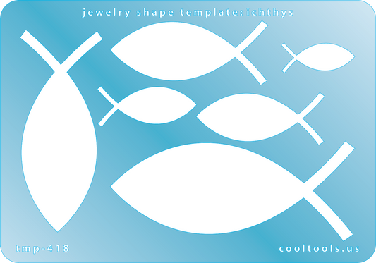 Blue plastic Jewelry Shape Template - Ichthys Our special surface makes it easy to find these templates on your workbench, but allows clarity for positioning. Includes 6 ichthys shapes. Sizes are from 25mm to 83.5mm.