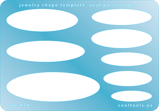 Blue plastic Jewelry Shape Template - Oval Pairs Large 2 Our special surface makes it easy to find these templates on your workbench, but allows clarity for positioning. Includes 8 oval shapes, 2 styles. Sizes are from 32.5mm to 74.5mm.