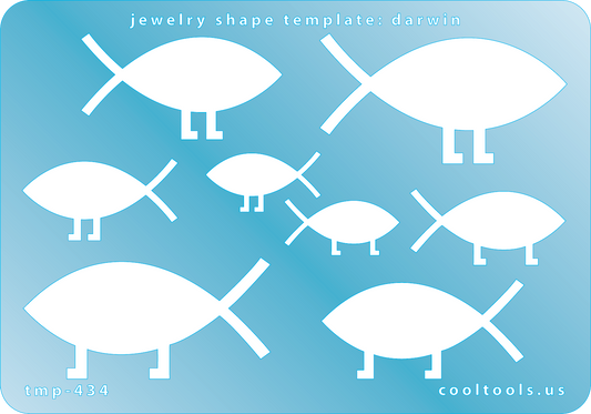 Blue plastic Jewelry Shape Template - Darwin Our special surface makes it easy to find these templates on your workbench, but allows clarity for positioning. Includes 8 fish shapes, 2 styles. Sizes are from 25mm to 53.5mm. 