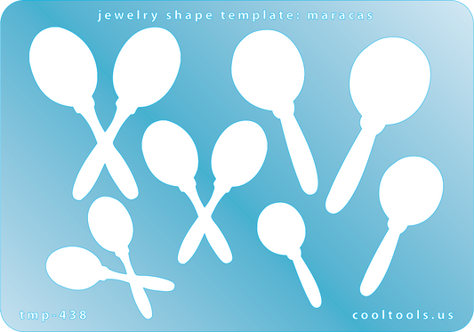 Blue plastic Jewelry Shape Template - Maracas 3 styles and 3 sizes of maraca shapes. Sizes are 30.5mm to 51.5mm  Our special surface makes it easy to find these templates on your workbench, but allows clarity for positioning.