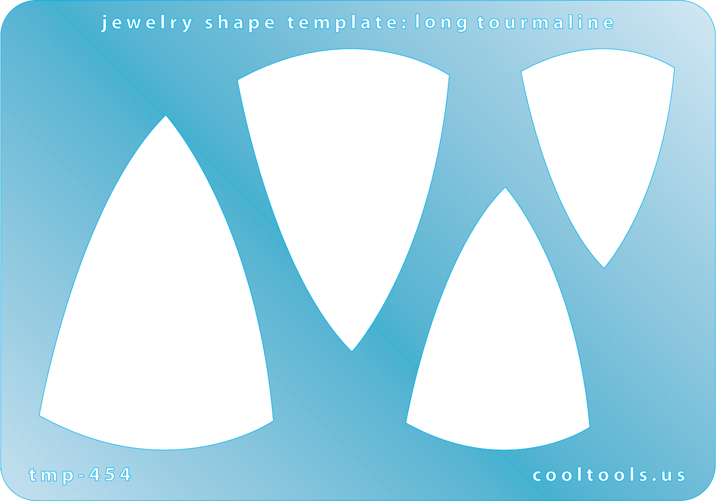 Blue plastic Jewelry Shape Template - Long Tourmaline Our special surface makes it easy to find these templates on your workbench, but allows clarity for positioning.