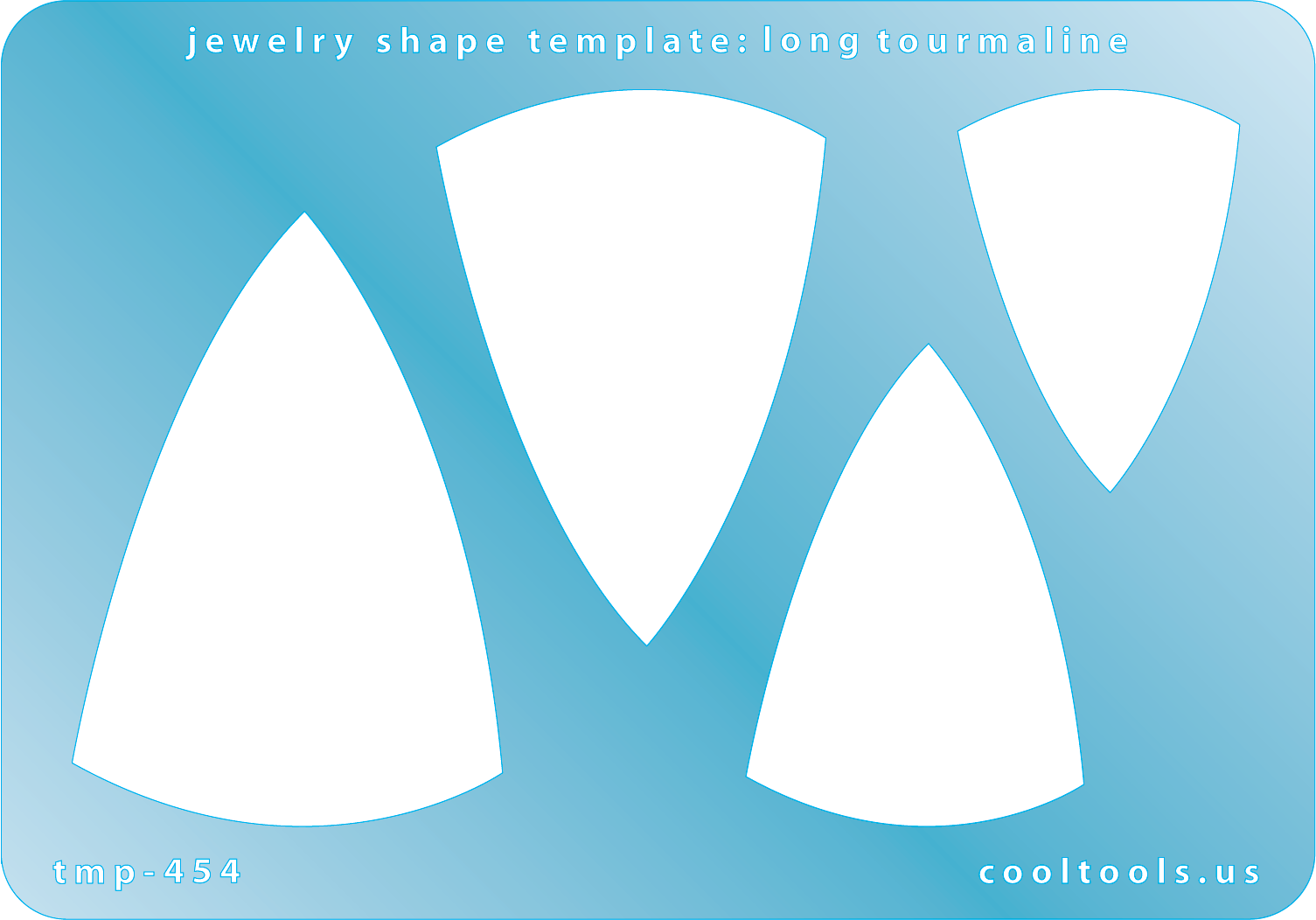 Blue plastic Jewelry Shape Template - Long Tourmaline Our special surface makes it easy to find these templates on your workbench, but allows clarity for positioning.