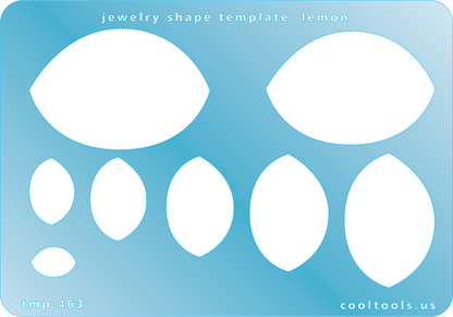 Blue plastic Jewelry Shape Template - Lemon Our special surface makes it easy to find these templates on your workbench, but allows clarity for positioning. Includes 8 lemon shapes. Sizes are from 12mm to 51mm.