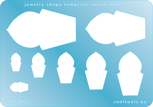 Blue plastic Jewelry Shape Template - Onion Dome Our special surface makes it easy to find these templates on your workbench, but allows clarity for positioning. Includes 8 onion dome shapes. Sizes are from 16mm to 58mm. 