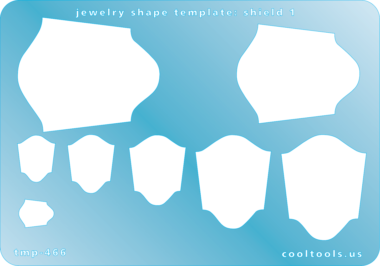 Blue plastic Jewelry Shape Template - Shield 1 Our special surface makes it easy to find these templates on your workbench, but allows clarity for positioning. Includes 8 shield shapes. Sizes are from 9mm to 40mm.