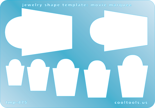 Blue plastic Jewelry Shape Template - Movie Marquee Our special surface makes it easy to find these templates on your workbench, but allows clarity for positioning. Includes 7 movie marquee shapes. Sizes are from 16m to 40mm.