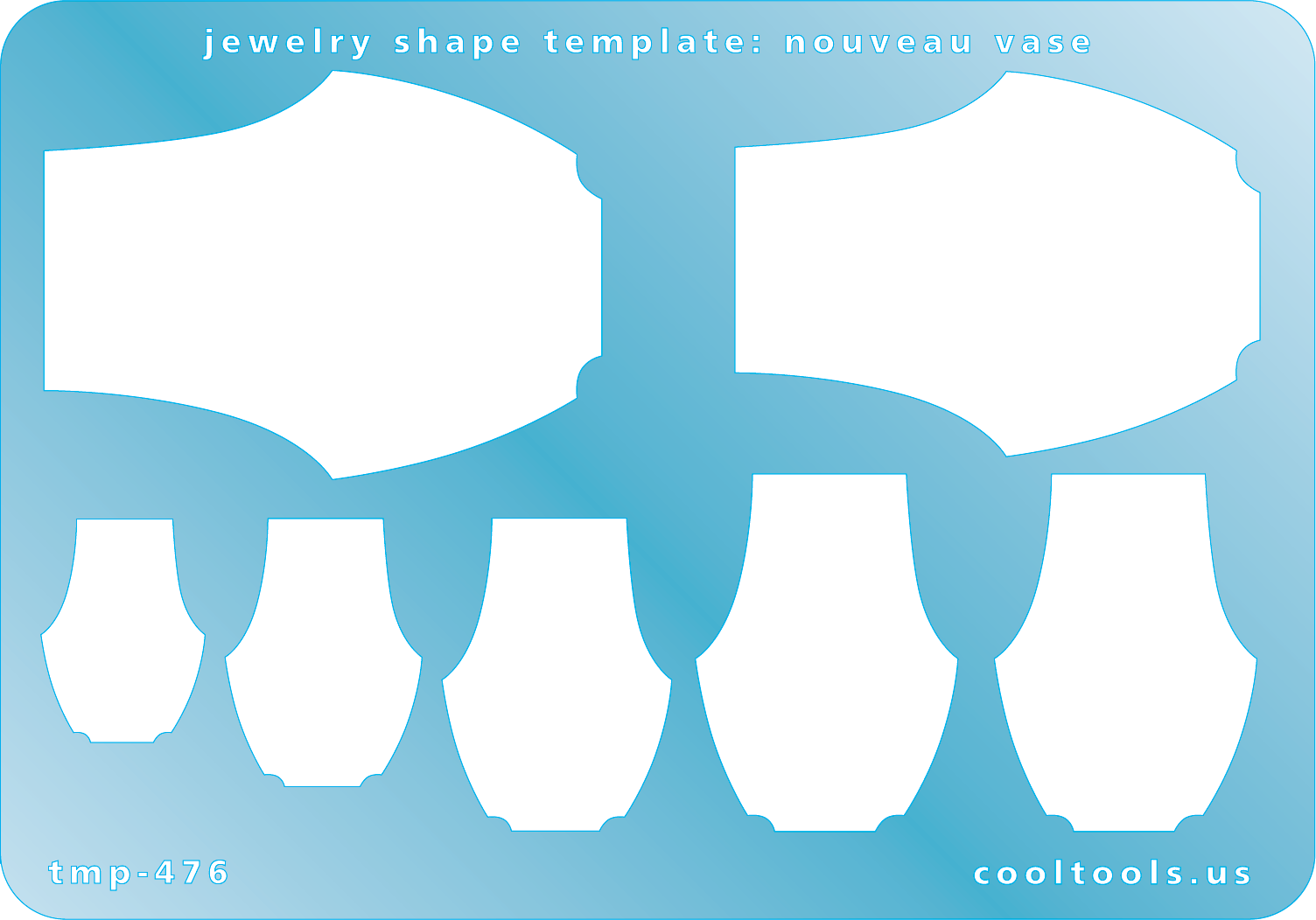 Blue plastic Jewelry Shape Template - Nouveau Vase Our special surface makes it easy to find these templates on your workbench, but allows clarity for positioning. Includes 7 Nouveau Vase shapes. Sizes are from 16m to 39mm.