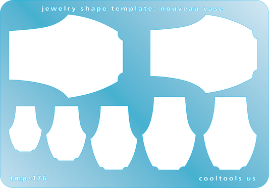 Blue plastic Jewelry Shape Template - Nouveau Vase Our special surface makes it easy to find these templates on your workbench, but allows clarity for positioning. Includes 7 Nouveau Vase shapes. Sizes are from 16m to 39mm.