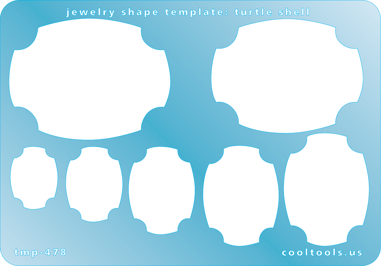 Blue plastic Jewelry Shape Template - Turtle Shell Our special surface makes it easy to find these templates on your workbench, but allows clarity for positioning. Includes 7 shapes. Sizes are from 13m to 40mm.