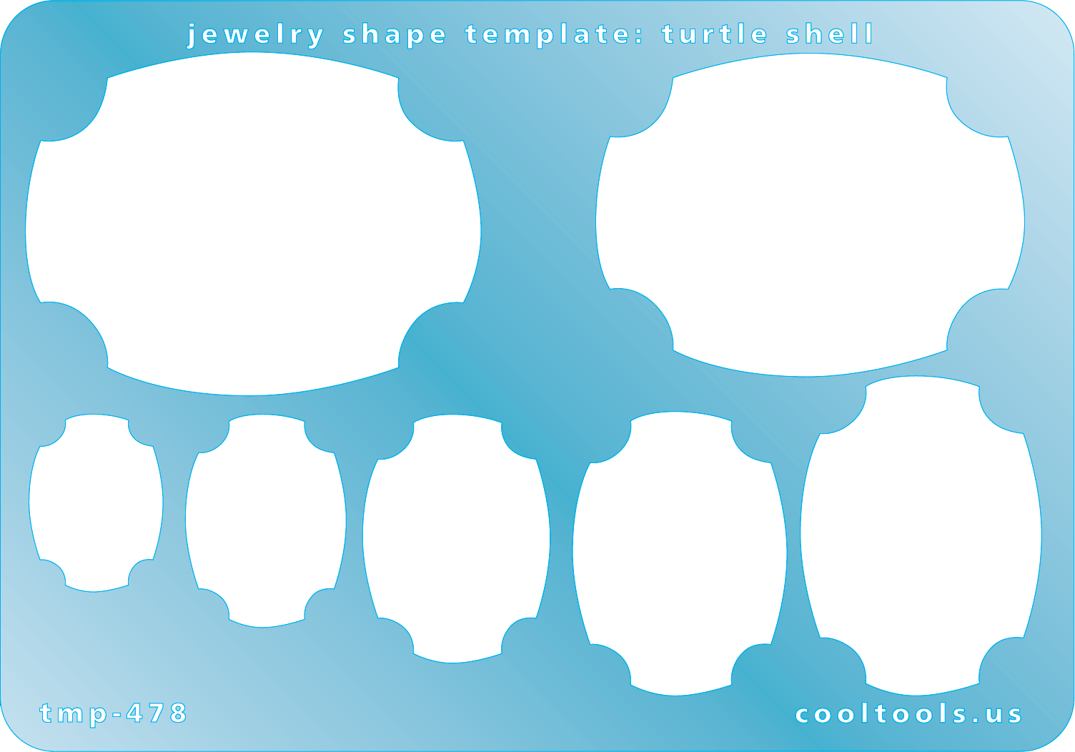 Blue plastic Jewelry Shape Template - Turtle Shell Our special surface makes it easy to find these templates on your workbench, but allows clarity for positioning. Includes 7 shapes. Sizes are from 13m to 40mm.