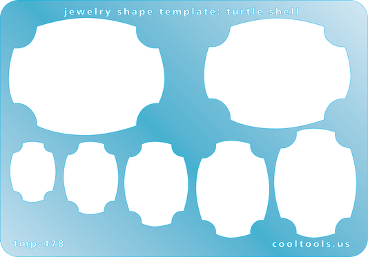 Blue plastic Jewelry Shape Template - Turtle Shell Our special surface makes it easy to find these templates on your workbench, but allows clarity for positioning. Includes 7 shapes. Sizes are from 13m to 40mm.