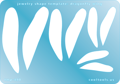Blue plastic Jewelry Shape Template - Dragonfly Wing Our special surface makes it easy to find these templates on your workbench, but allows clarity for positioning. Includes 7 wing shapes. Sizes are from 35m to 70mm.