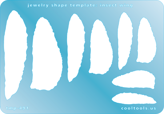 Blue plastic Jewelry Shape Template - Insect Wing Our special surface makes it easy to find these templates on your workbench, but allows clarity for positioning. Includes 7 wing shapes. Sizes are from 35m to 70mm.