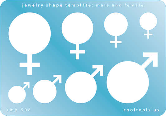 Blue plastic Jewelry Shape Template - Male and Female Our special surface makes it easy to find these templates on your workbench, but allows clarity for positioning. Use smaller shapes for embossing or enamel stencils. Includes 8 shapes. Sizes are from 20mm to 48mm.