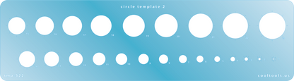 Blue plastic Jewelry Shape Template - Circle 2 Our special surface makes it easy to find these templates on your workbench, but allows clarity for positioning. Includes 23 circle shapes. Sizes are from 1mm to 23mm.