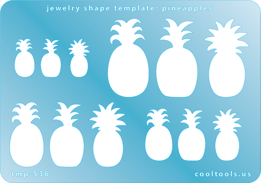 Blue plastic Jewelry Shape Template - Pineapples Our special surface makes it easy to find these templates on your workbench, but allows clarity for positioning. Use smaller shapes for embossing or enamel stencils. Includes 12 pineapple shapes. Sizes are from 8.5mm to 20mm.