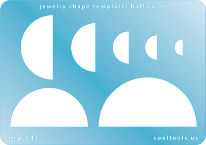 Blue plastic Jewelry Shape Template - Half Circle Our special surface makes it easy to find these templates on your workbench, but allows clarity for positioning. Use smaller shapes for embossing or enamel stencils. Includes 7 shapes. Sizes are from 10mm to 60mm.