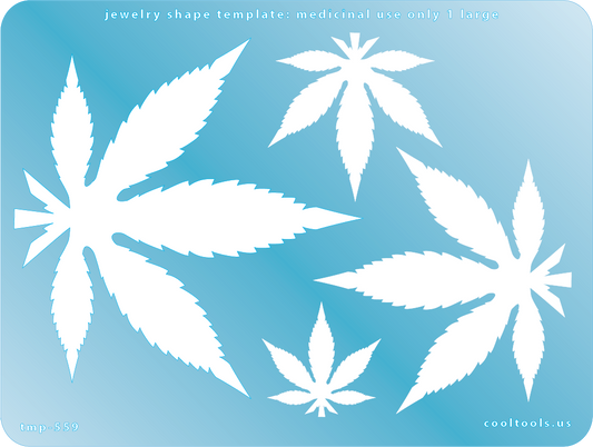 Blue plastic Jewelry Shape Template - Medicinal Use Only Large 1 Includes 4 cannabis shapes. Sizes are from 33mm to 103mm. Our special surface makes it easy to find these templates on your workbench, but allows clarity for positioning.