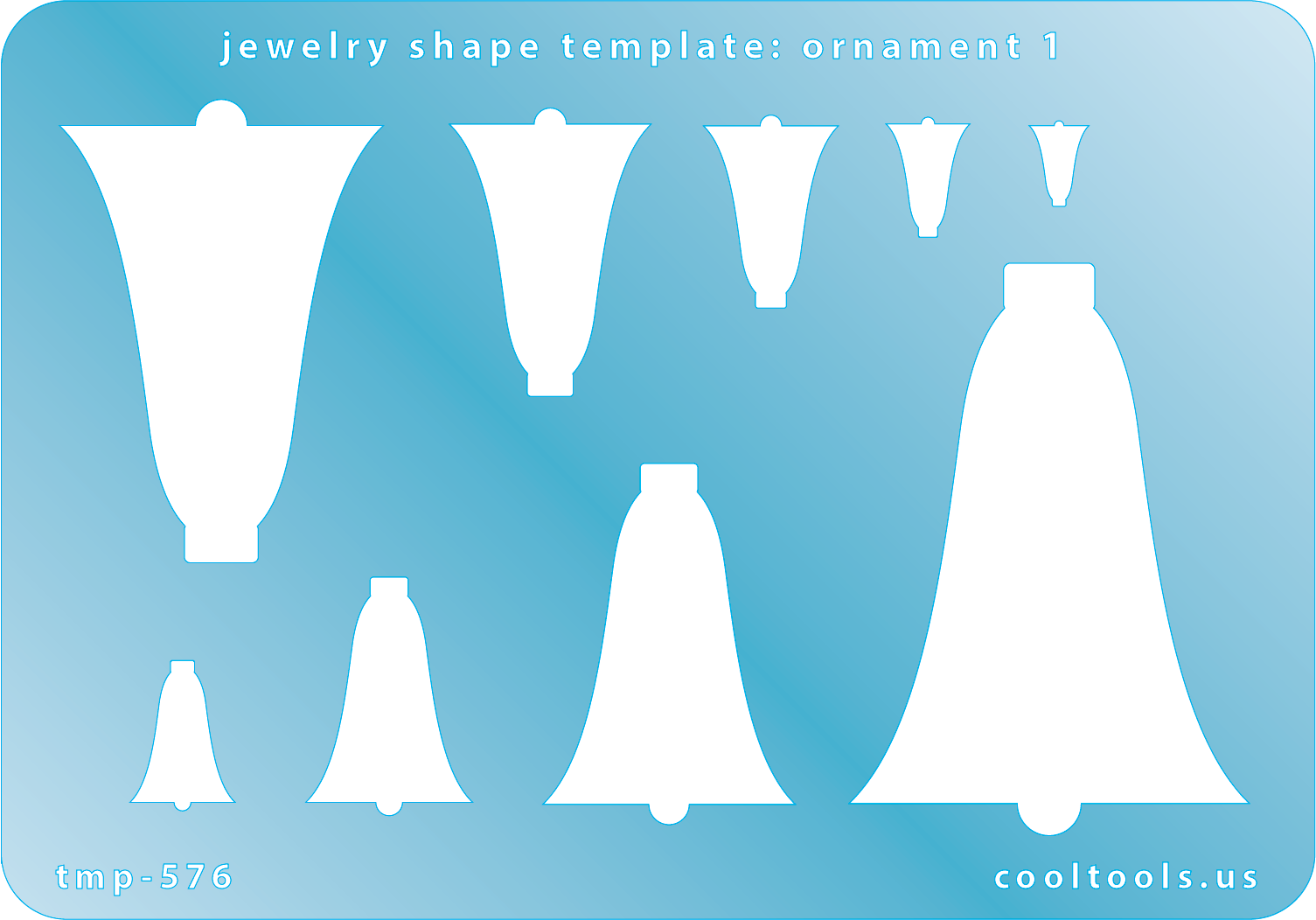 Blue plastic Jewelry Shape Template - Ornament 1 Includes 9 shapes. Sizes are from 8mm to 55.5mm. Our special surface makes it easy to find these templates on your workbench, but allows clarity for positioning.