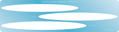 Blue plastic Jewelry Shape Template - Cuff Oval Includes 3 shapes. Sizes are from 6.5in to 7.5in. Our special surface makes it easy to find these templates on your workbench, but allows clarity for positioning.