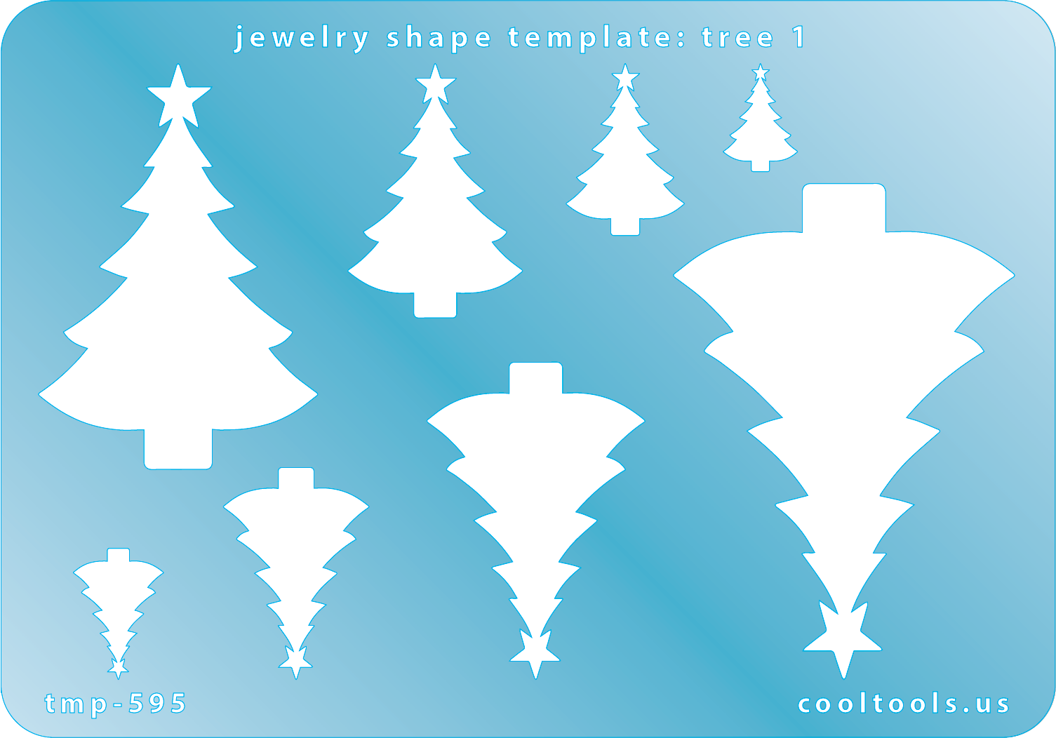 Blue plastic Jewelry Shape Template - Tree 1 Includes 8 shapes. Sizes are from 12.5mm to 59mm.  Our special surface makes it easy to find these templates on your workbench, but allows clarity for positioning.
