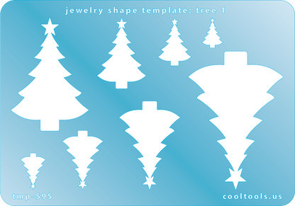 Blue plastic Jewelry Shape Template - Tree 1 Includes 8 shapes. Sizes are from 12.5mm to 59mm.  Our special surface makes it easy to find these templates on your workbench, but allows clarity for positioning.