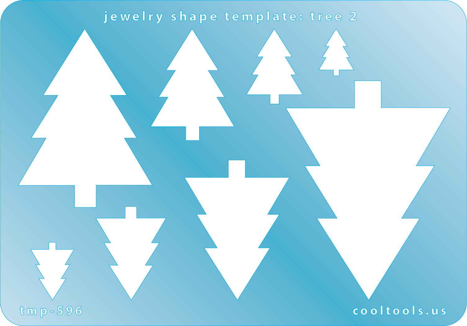 Jewelry Shape Template - Tree 2 Includes 8 shapes. Sizes are from 12.5mm to 59mm.  Our special surface makes it easy to find these templates on your workbench, but allows clarity for positioning.