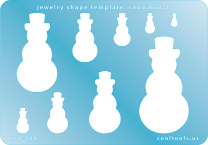 Blue plastic Jewelry Shape Template - Snowman 2 Includes 9 shapes. Sizes are from 8.5mm to 59.5mm.  Our special surface makes it easy to find these templates on your workbench, but allows clarity for positioning.