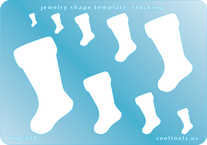 Blue plastic Jewelry Shape Template - Stocking Includes 9 shapes. Sizes are from 8.5mm to 60mm.  Our special surface makes it easy to find these templates on your workbench, but allows clarity for positioning.