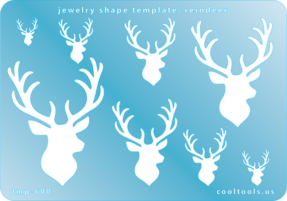 Blue plastic Jewelry Shape Template - Reindeer Includes 8 shapes. Sizes are from 12.5mm to 58mm.  Our special surface makes it easy to find these templates on your workbench, but allows clarity for positioning.