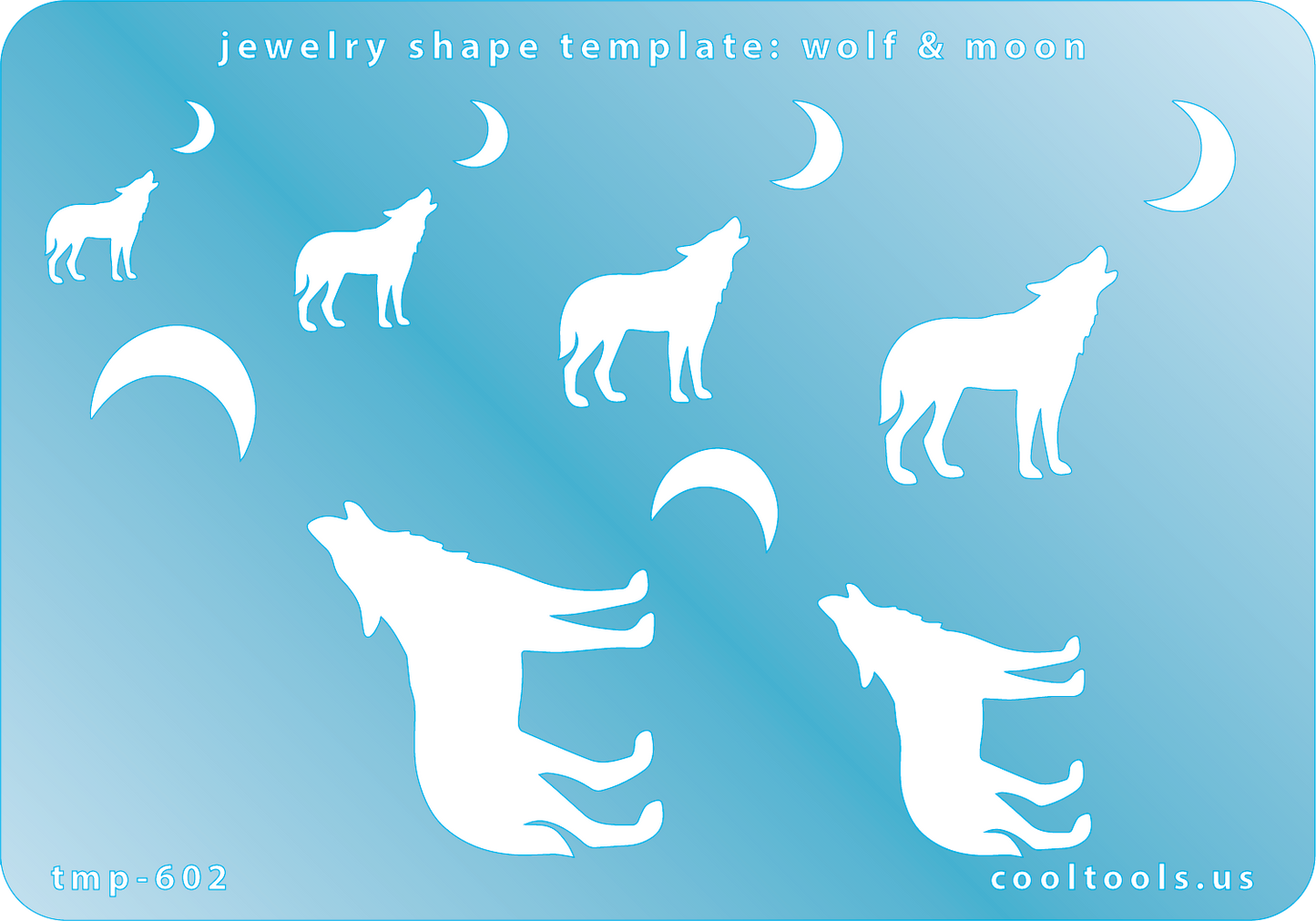 Blue plastic Jewelry Shape Template - Wolf & Moon Includes 6 shapes. Sizes are from 11mm to 33.5mm.  Our special surface makes it easy to find these templates on your workbench, but allows clarity for positioning.