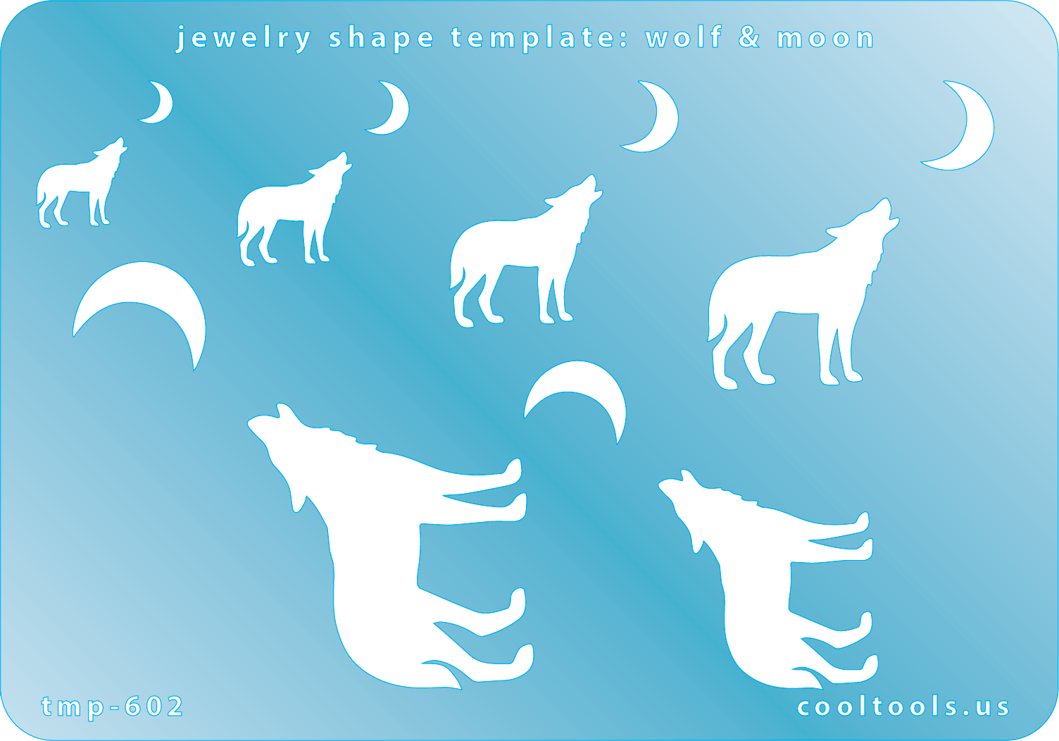 Blue plastic Jewelry Shape Template - Wolf & Moon Includes 6 shapes. Sizes are from 11mm to 33.5mm.  Our special surface makes it easy to find these templates on your workbench, but allows clarity for positioning.
