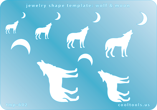 Blue plastic Jewelry Shape Template - Wolf & Moon Includes 6 shapes. Sizes are from 11mm to 33.5mm.  Our special surface makes it easy to find these templates on your workbench, but allows clarity for positioning.