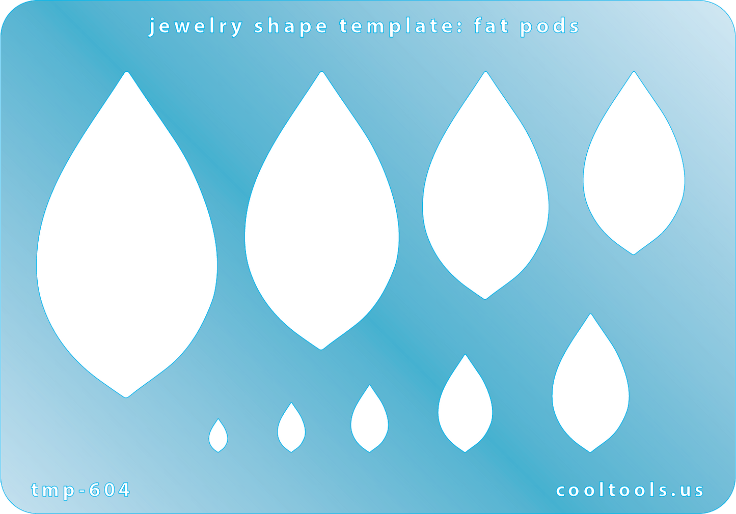 Blue plastic Jewelry Shape Template - Fat Pods Includes 9 shapes. Sizes are from 5mm to 56mm.  Our special surface makes it easy to find these templates on your workbench, but allows clarity for positioning.
