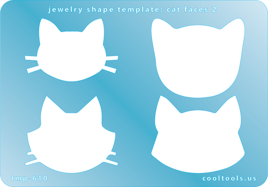 Blue plastic Jewelry Shape Template - Cat Faces 2 Includes 4 shapes. Sizes are from 43mm to 48mm.  Our special surface makes it easy to find these templates on your workbench, but allows clarity for positioning.