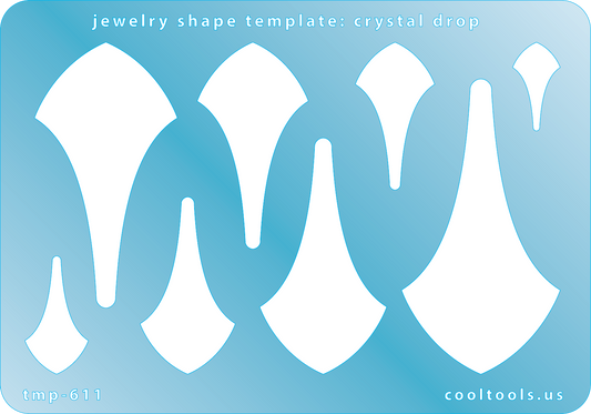 Blue plastic Jewelry Shape Template - Crystal Drop Includes 8 shapes. Sizes are from 18.5mm to 63mm.  Our special surface makes it easy to find these templates on your workbench, but allows clarity for positioning.