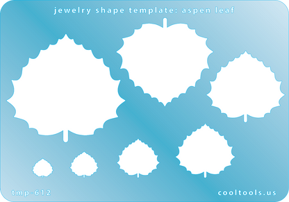 Blue plastic  Jewelry Shape Template - Aspen Leaf Includes 7 shapes. Sizes are from 9mm to 51.5mm.