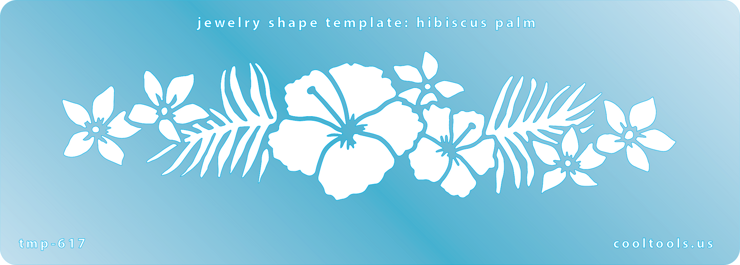 Blue plastic Jewelry Shape Template - Hibiscus Palm Our special surface makes it easy to find these templates on your workbench, but allows clarity for positioning.