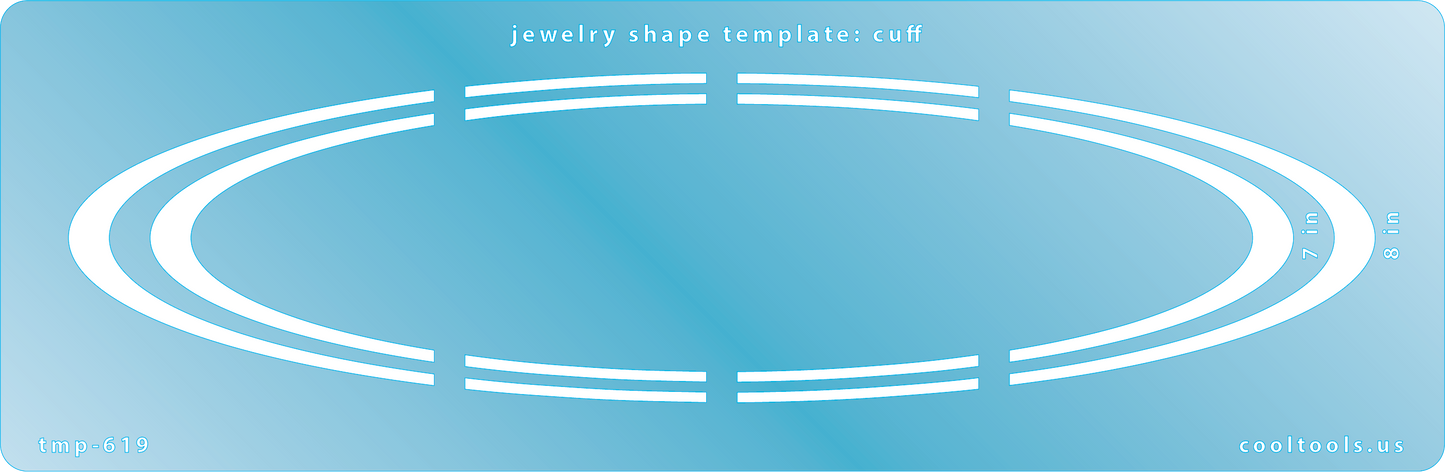 Blue plastic Jewelry Shape Template - Cuff Our special surface makes it easy to find these templates on your workbench, but allows clarity for positioning.