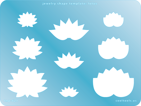 Blue plastic Jewelry Shape Template - Lotus Our special surface makes it easy to find these templates on your workbench, but allows clarity for positioning. Shapes range from 25mm to 51mm.