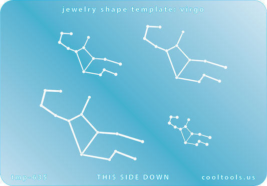 Blue plastic Jewelry Shape Template - Astrology Templates Virgo  Includes 4 shapes. Sizes are from 23mm to 55mm.  These astrology templates were specially designed to connect the stars for your favorite zodiac sign. Simply lay the template face down on your clay, roll or push down, and a connecting line will appear between each star.