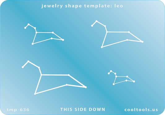 Blue plastic Jewelry Shape Template - Astrology Templates Leo.Includes 4 shapes. Sizes are from 21.5mm to 52mm.  These astrology templates were specially designed to connect the stars for your favorite zodiac sign. Simply lay the template face down on your clay, roll or push down, and a connecting line will appear between each star.