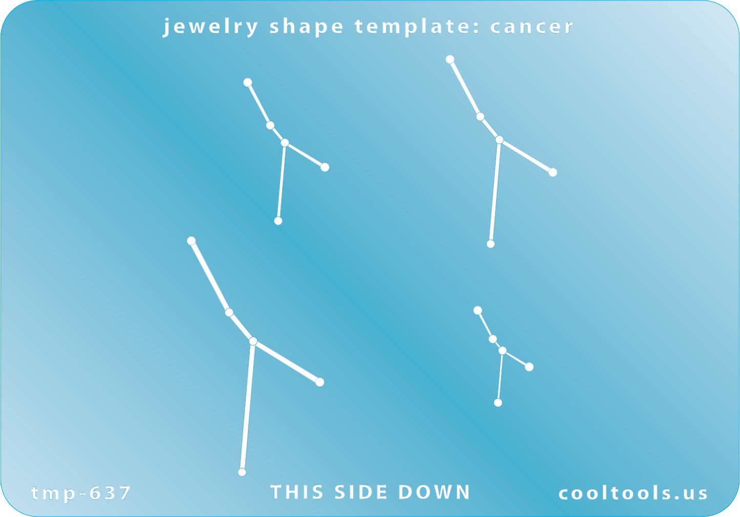 Blue plastic Jewelry Shape Template - CancerAstrology Templates Includes 4 shapes. Sizes are from 17.5mm to 42mm.  These astrology templates were specially designed to connect the stars for your favorite zodiac sign. Simply lay the template face down on your clay, roll or push down, and a connecting line will appear between each star.